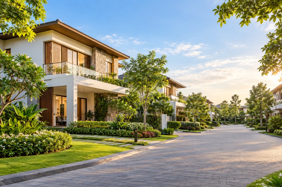 Low-density villa community with spacious landscaped areas and modern villas